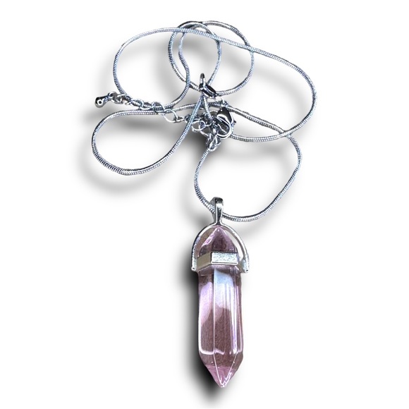 Pink Glass Crystal Stone Pendants Crystal Gemstone Natural Point bead necklace - Picture 2 of 4